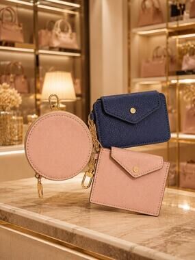 Anne Klein 3 Pc Pink & Navy Wallet Coin Purse Card Holder Keychain Organizer Set
